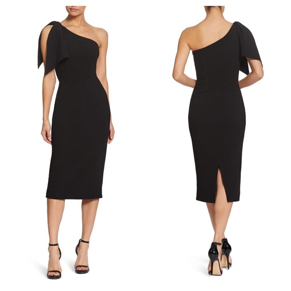 NEW Dress The Population Size S Tiffany One-Shoulder Midi Dress Black NWT $198